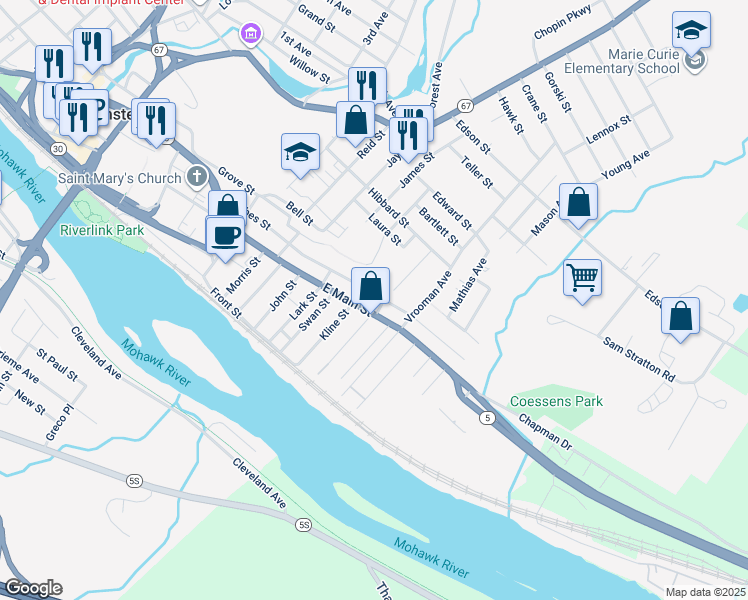map of restaurants, bars, coffee shops, grocery stores, and more near 286 Main Street in Amsterdam