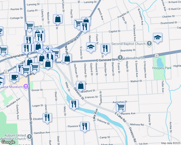 map of restaurants, bars, coffee shops, grocery stores, and more near 18 Chestnut Street in Auburn