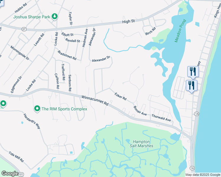 map of restaurants, bars, coffee shops, grocery stores, and more near 24 Esker Road in Hampton