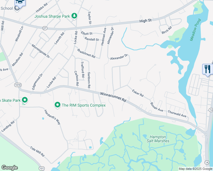 map of restaurants, bars, coffee shops, grocery stores, and more near 3 Presidential Circle in Hampton