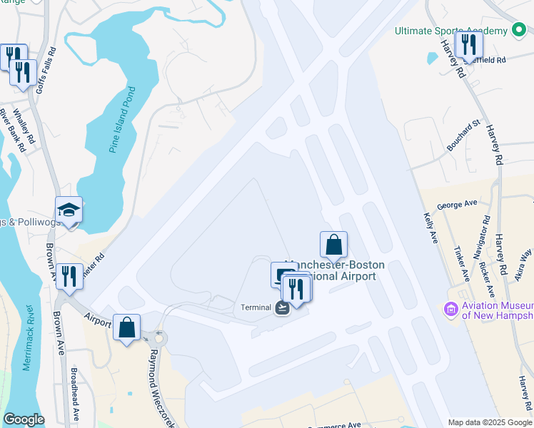 map of restaurants, bars, coffee shops, grocery stores, and more near 5 Green Drive in Manchester