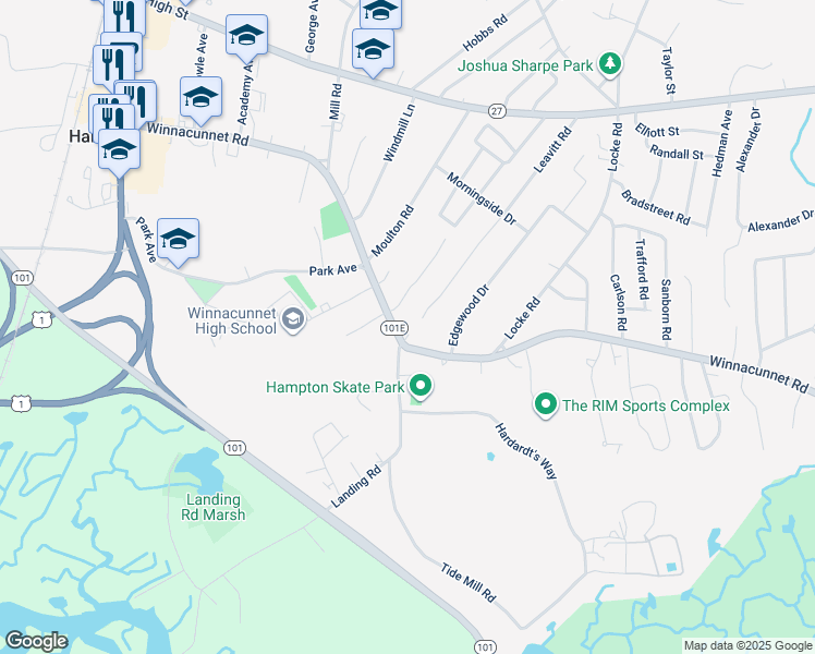 map of restaurants, bars, coffee shops, grocery stores, and more near 251 Landing Road in Hampton