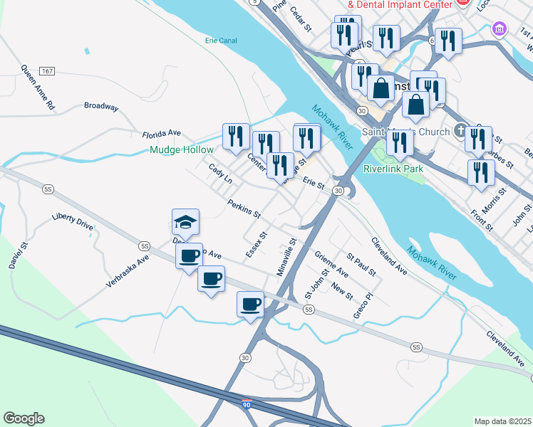 map of restaurants, bars, coffee shops, grocery stores, and more near 9 Essex Street in Amsterdam