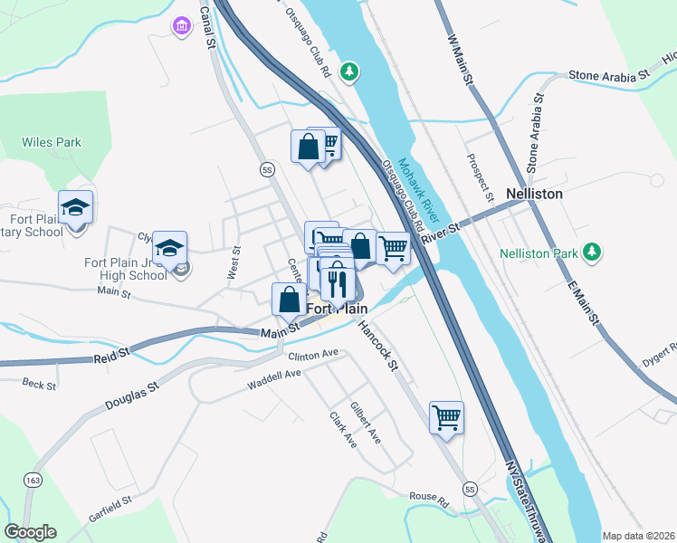 map of restaurants, bars, coffee shops, grocery stores, and more near 41 Canal Street in Fort Plain