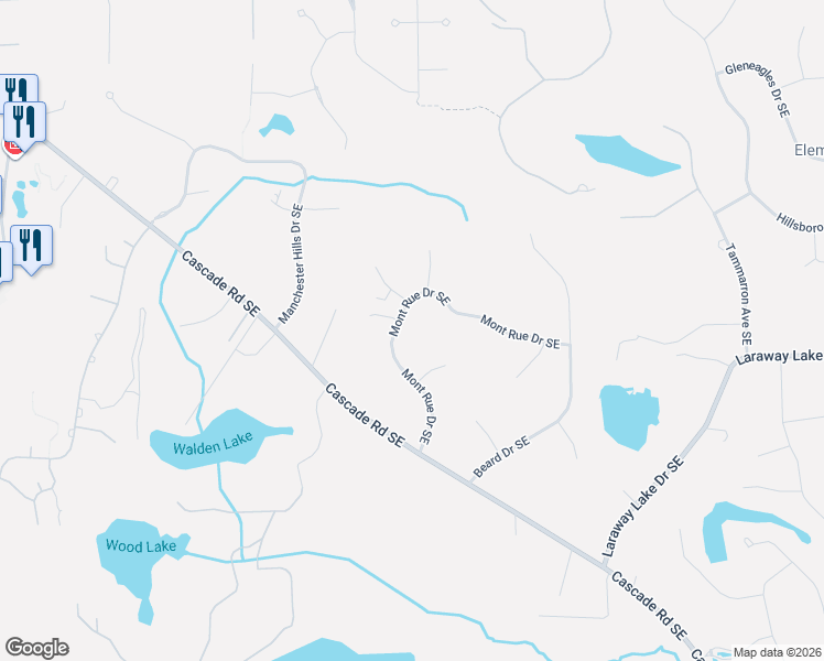 map of restaurants, bars, coffee shops, grocery stores, and more near 1800 Mont Rue Drive Southeast in Grand Rapids