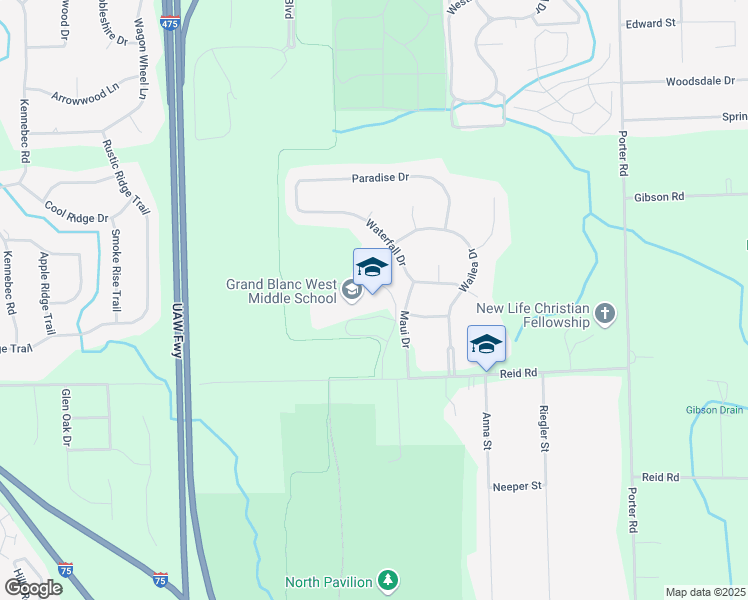 map of restaurants, bars, coffee shops, grocery stores, and more near 1515 Reid Road in Grand Blanc