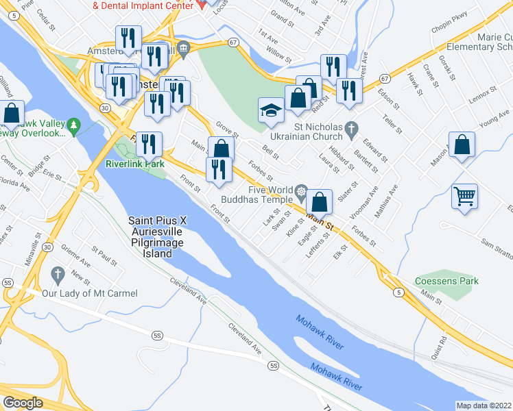 map of restaurants, bars, coffee shops, grocery stores, and more near 16 John Street in Amsterdam