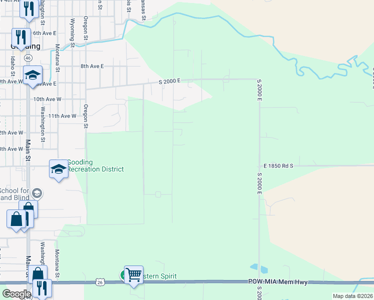 map of restaurants, bars, coffee shops, grocery stores, and more near 1845 Elmwood Road in Gooding