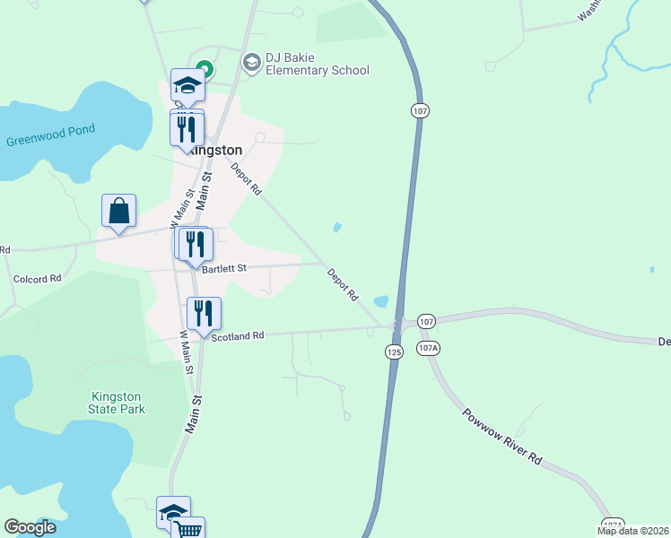 map of restaurants, bars, coffee shops, grocery stores, and more near 32 Depot Road in Kingston