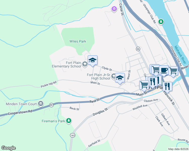 map of restaurants, bars, coffee shops, grocery stores, and more near 19 High Street in Fort Plain