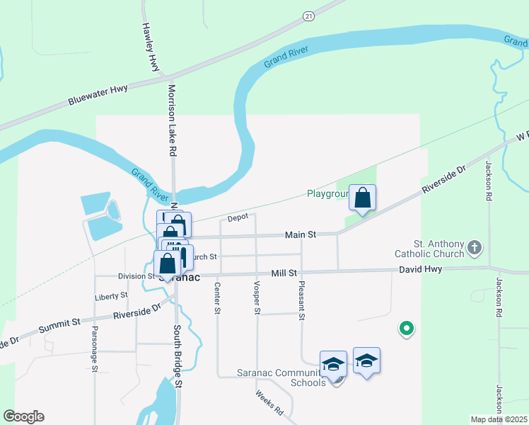 map of restaurants, bars, coffee shops, grocery stores, and more near 136 Vosper Street in Saranac