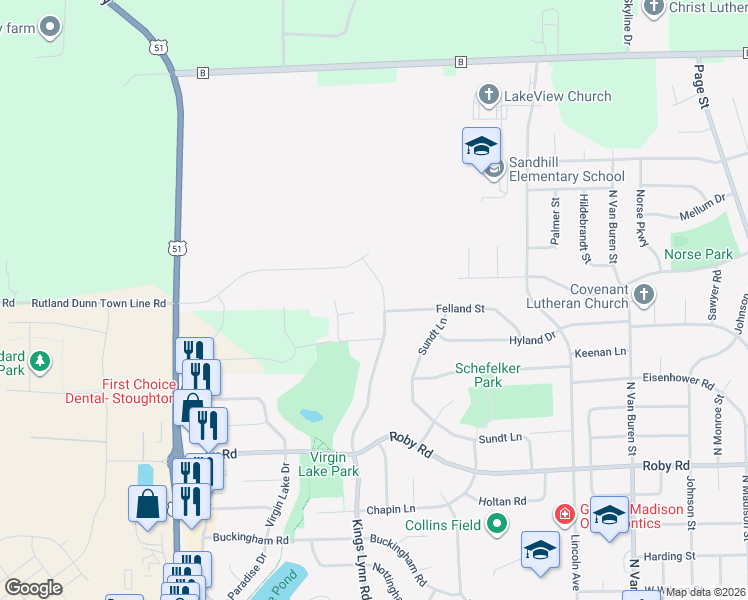 map of restaurants, bars, coffee shops, grocery stores, and more near 1608 Kings Lynn Road in Stoughton