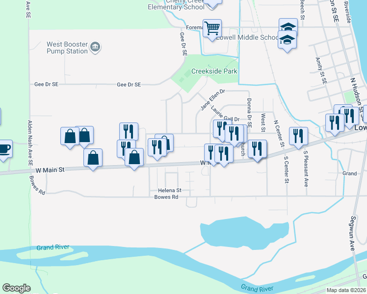 map of restaurants, bars, coffee shops, grocery stores, and more near 1548 Sibley Street in Lowell