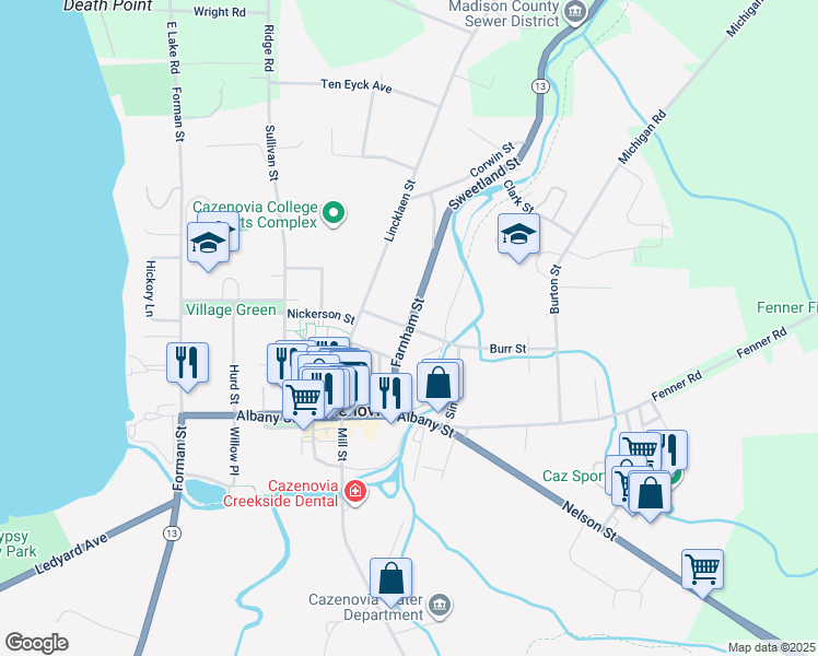 map of restaurants, bars, coffee shops, grocery stores, and more near William Street in Cazenovia