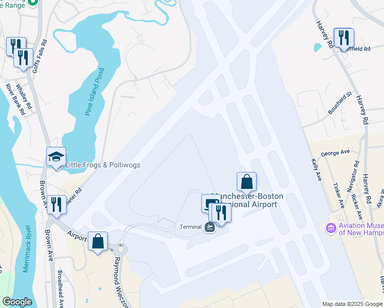 map of restaurants, bars, coffee shops, grocery stores, and more near 5 Green Drive in Manchester