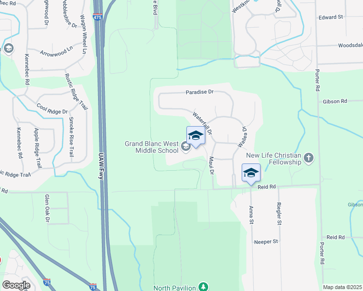 map of restaurants, bars, coffee shops, grocery stores, and more near 1515 Reid Road in Grand Blanc
