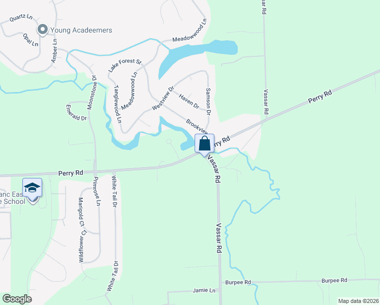 map of restaurants, bars, coffee shops, grocery stores, and more near 6481 Perry Road in Grand Blanc