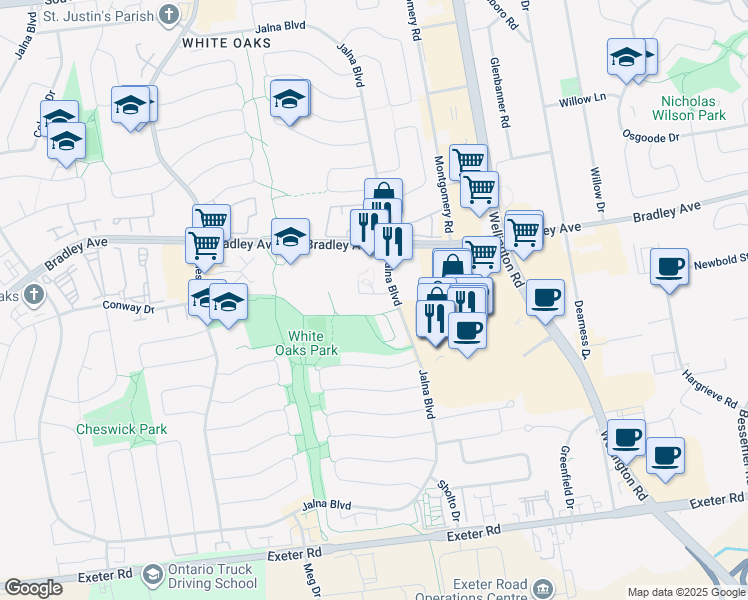 map of restaurants, bars, coffee shops, grocery stores, and more near in London