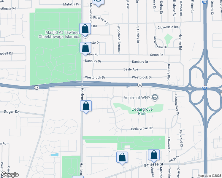 map of restaurants, bars, coffee shops, grocery stores, and more near 190 Cedargrove Circle in Buffalo