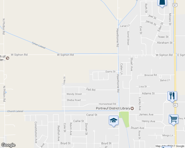 map of restaurants, bars, coffee shops, grocery stores, and more near 698 Darris Street in Chubbuck