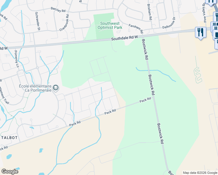 map of restaurants, bars, coffee shops, grocery stores, and more near 6480 French Avenue in London