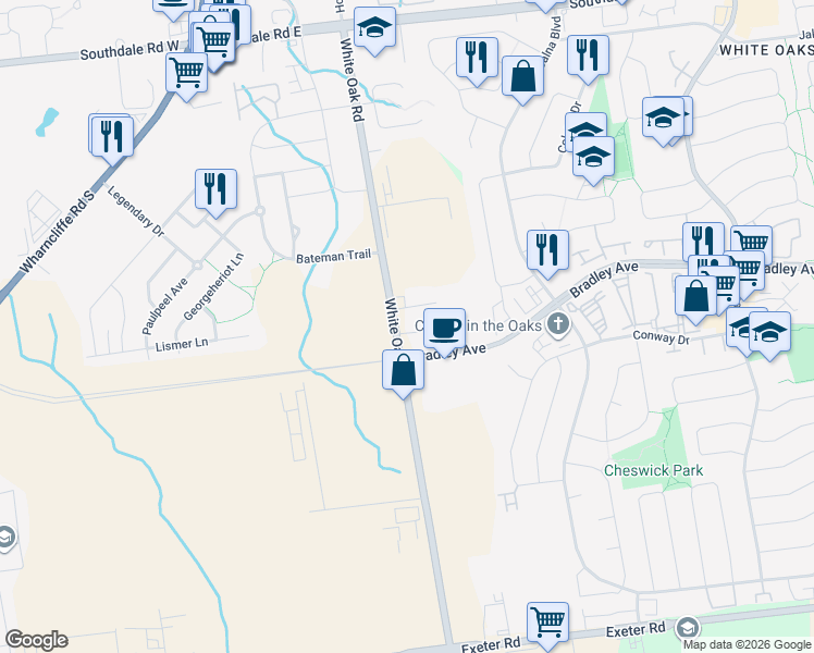 map of restaurants, bars, coffee shops, grocery stores, and more near 3334 White Oak Road in London