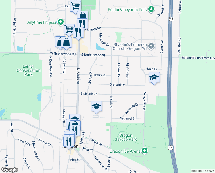 map of restaurants, bars, coffee shops, grocery stores, and more near 291 Orchard Drive in Oregon