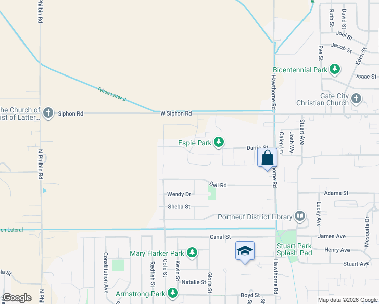 map of restaurants, bars, coffee shops, grocery stores, and more near McKay Street in Chubbuck