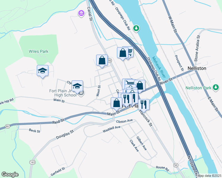 map of restaurants, bars, coffee shops, grocery stores, and more near 29 Washington Street in Fort Plain