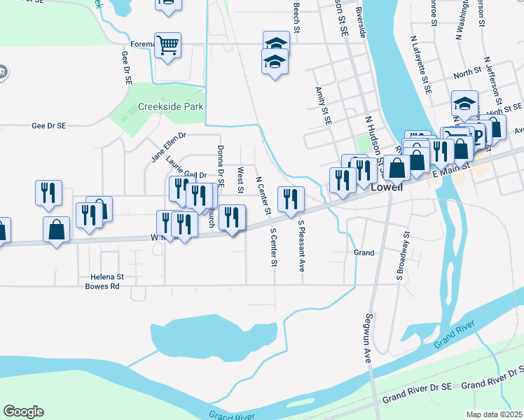 map of restaurants, bars, coffee shops, grocery stores, and more near 902 Sibley Street in Lowell