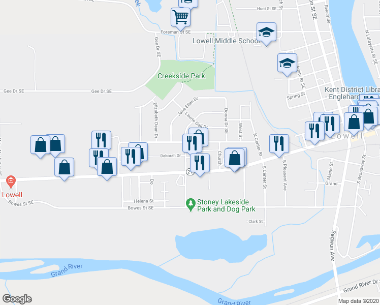 map of restaurants, bars, coffee shops, grocery stores, and more near 1328 Sibley Street in Lowell