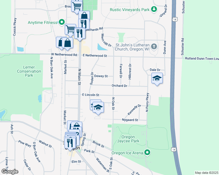map of restaurants, bars, coffee shops, grocery stores, and more near 291 Orchard Drive in Oregon