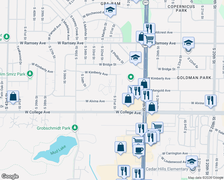 map of restaurants, bars, coffee shops, grocery stores, and more near 3121 West Layton Avenue in Milwaukee