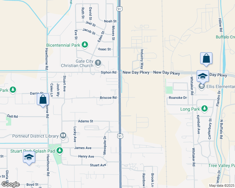 map of restaurants, bars, coffee shops, grocery stores, and more near 128 Briscoe Rd in Pocatello