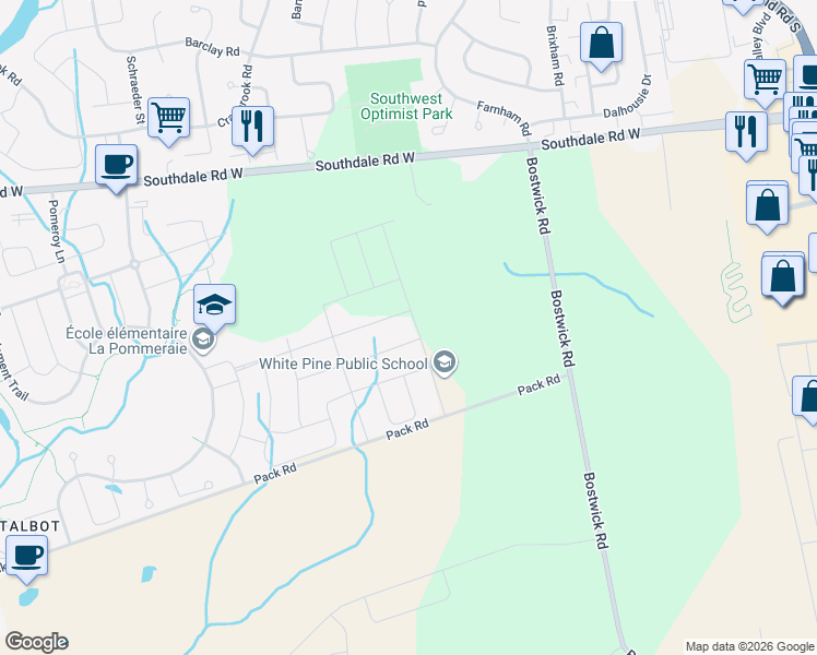 map of restaurants, bars, coffee shops, grocery stores, and more near 3291 Regiment Road in London