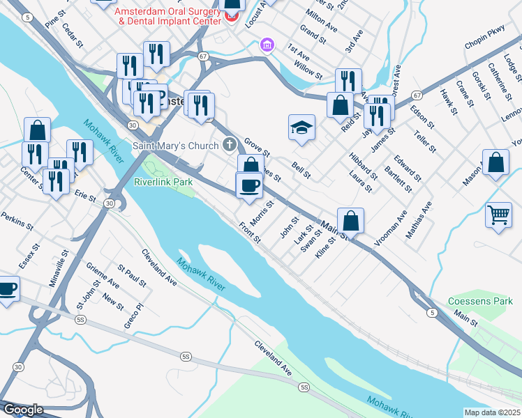 map of restaurants, bars, coffee shops, grocery stores, and more near 16 Morris Street in Amsterdam