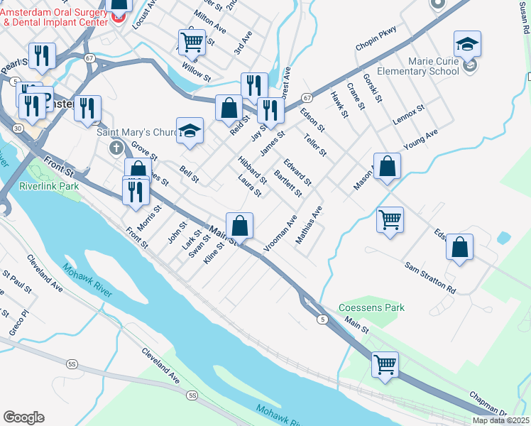 map of restaurants, bars, coffee shops, grocery stores, and more near 16 Slater Street in Amsterdam