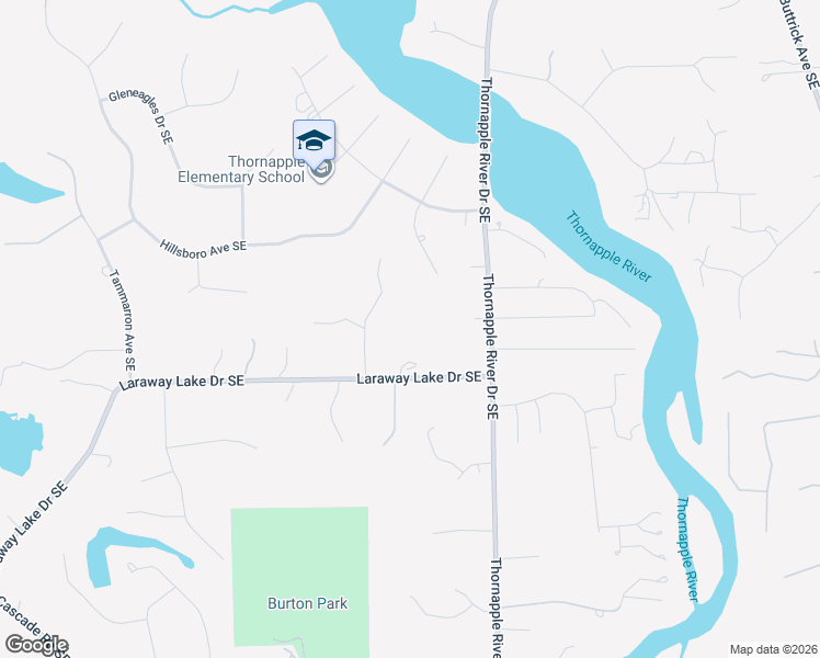 map of restaurants, bars, coffee shops, grocery stores, and more near 1711 Thornapple River Drive Southeast in Grand Rapids