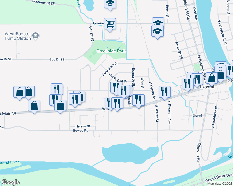 map of restaurants, bars, coffee shops, grocery stores, and more near 1328 Sibley Street in Lowell