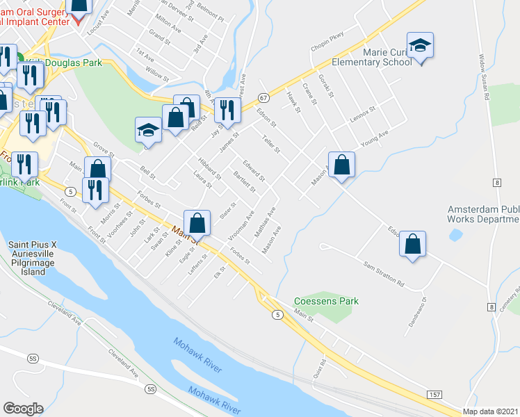 map of restaurants, bars, coffee shops, grocery stores, and more near 251-253 Vrooman Avenue in Amsterdam