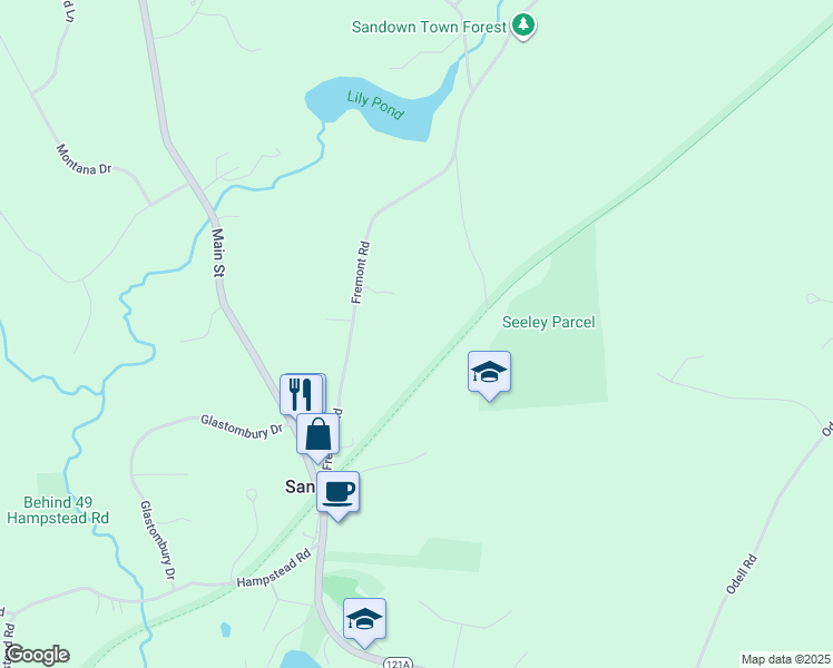 map of restaurants, bars, coffee shops, grocery stores, and more near 25 Fremont Road in Sandown