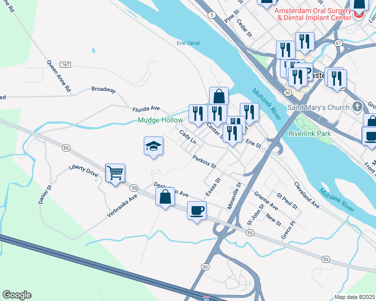 map of restaurants, bars, coffee shops, grocery stores, and more near 36 Jewett St in Amsterdam