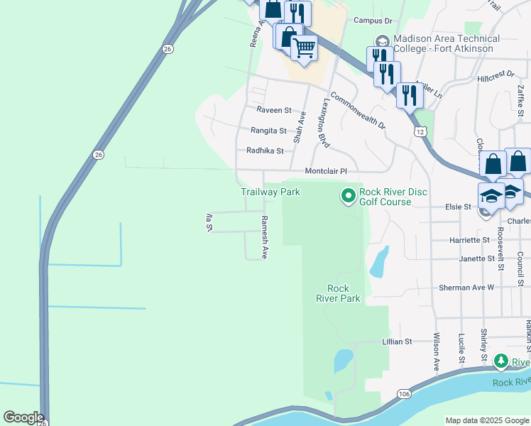 map of restaurants, bars, coffee shops, grocery stores, and more near 382 Ramesh Avenue in Fort Atkinson