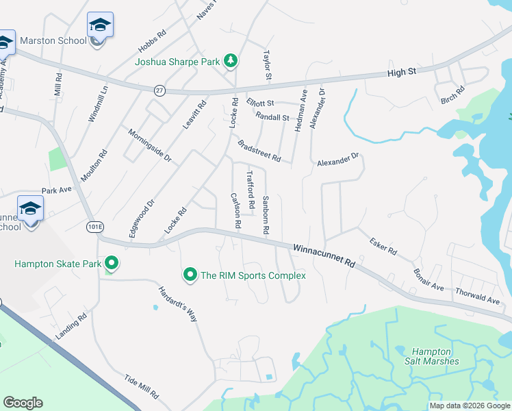 map of restaurants, bars, coffee shops, grocery stores, and more near 2 Trafford Road in Hampton