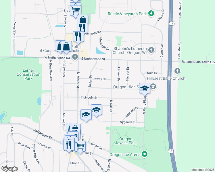 map of restaurants, bars, coffee shops, grocery stores, and more near 291 Orchard Drive in Oregon