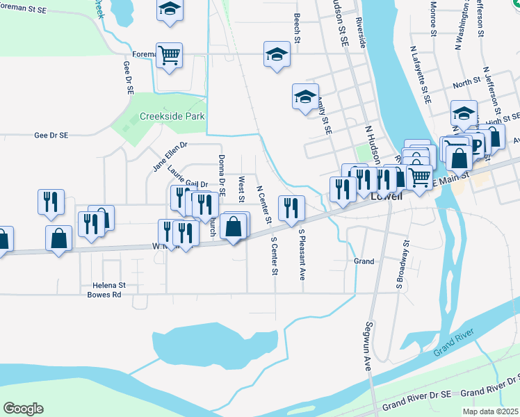 map of restaurants, bars, coffee shops, grocery stores, and more near 902 Sibley Street in Lowell