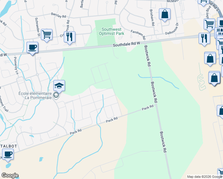 map of restaurants, bars, coffee shops, grocery stores, and more near 6480 French Avenue in London