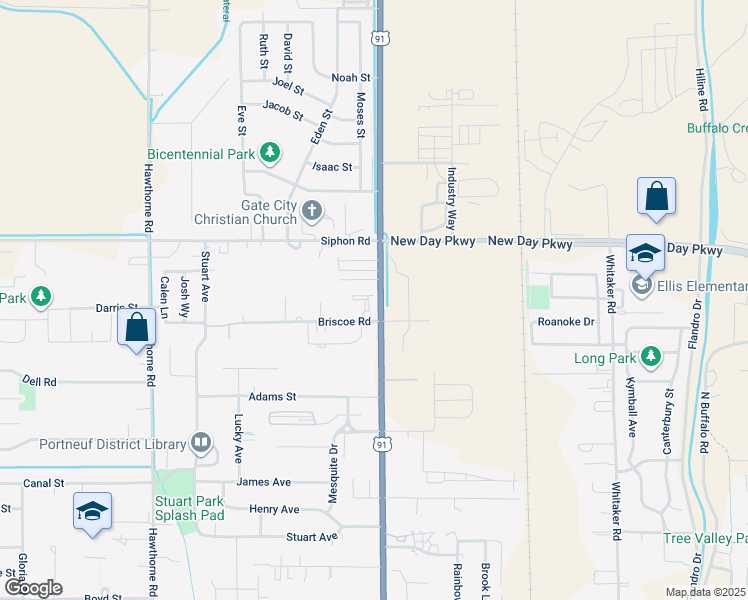 map of restaurants, bars, coffee shops, grocery stores, and more near 128 Briscoe Rd in Pocatello