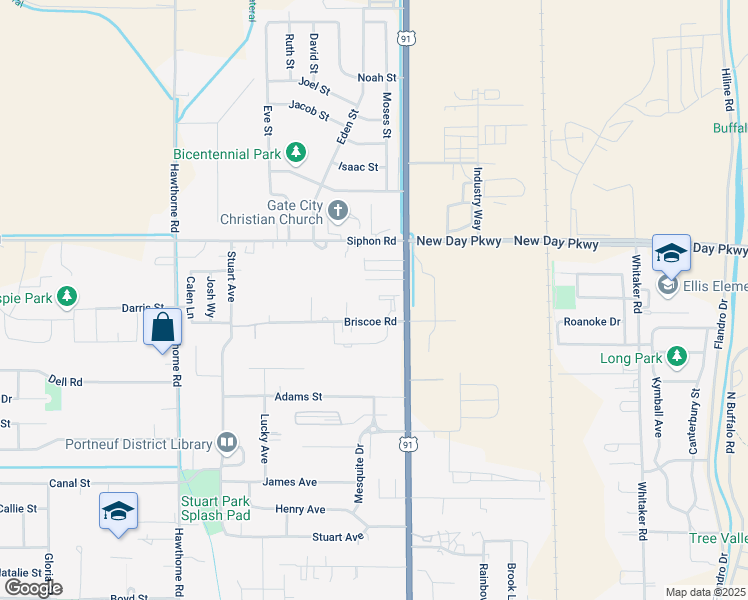 map of restaurants, bars, coffee shops, grocery stores, and more near 152 Briscoe Road in Pocatello