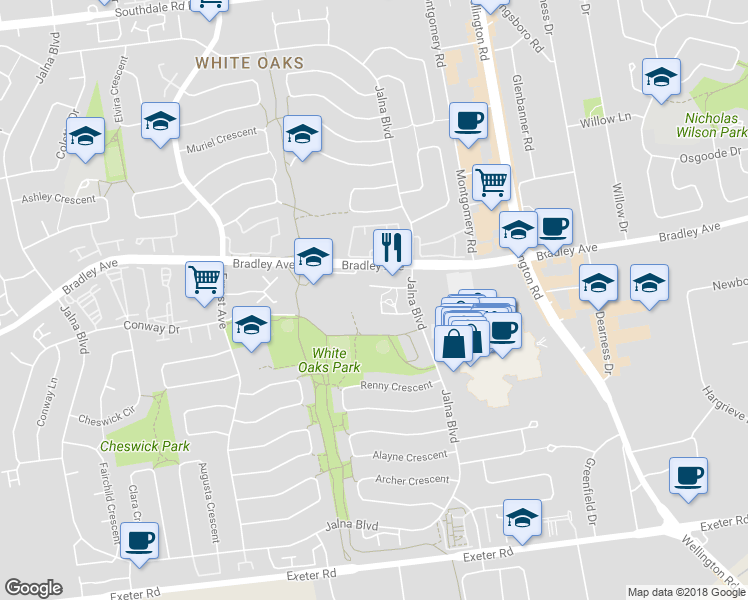 map of restaurants, bars, coffee shops, grocery stores, and more near in London